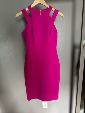 Calvin Klein Fuchsia Double-Strap Midi Sheath Dress